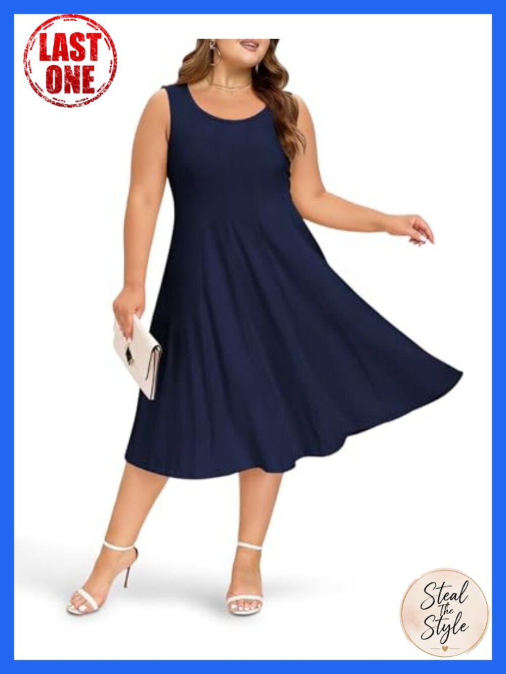 Plus Size Sleeveless Midi A-Line Pleated Tank Dress with Pockets